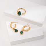 Malachite Drop Earrings & Adjustable Ring Set - Gold-Tone 925 Silver