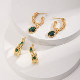 Malachite Drop Earrings & Adjustable Ring Set - Gold-Tone 925 Silver