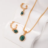 Malachite Drop Earrings & Adjustable Ring Set - Gold-Tone 925 Silver