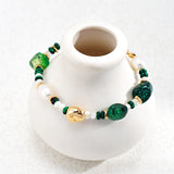 Adjustable Pearl & Malachite Bracelet - Gold-Tone 925 Silver
