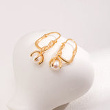 Twisted Pearl Drop Earrings Gold Tone 925 Silver