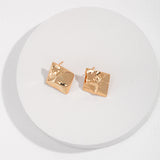 24×24mm Square Stud Earrings - Gold-Tone 925 Silver