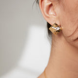 24×24mm Square Stud Earrings - Gold-Tone 925 Silver