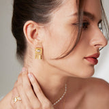 Gold-Tone Zircon Earrings - 925 Silver (2.4cm Drop)