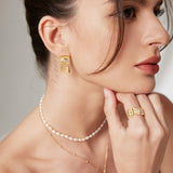 Gold-Tone Zircon Earrings - 925 Silver (2.4cm Drop)