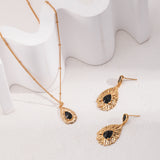 Black Zircon Necklace & Earrings Set - Gold-Tone 925 Silver