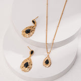 Black Zircon Necklace & Earrings Set - Gold-Tone 925 Silver