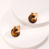 Tiger's Eye Stud Earrings - 925 Silver (Gold-Tone)