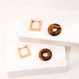 Tiger's Eye Stud Earrings - 925 Silver (Gold-Tone)