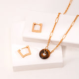 Tiger's Eye Stud Earrings - 925 Silver (Gold-Tone)