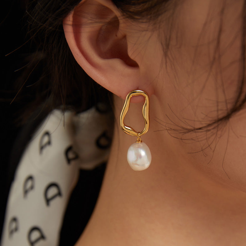 Baroque Pearl Statement Earrings - 925 Silver (Silver/Gold-Tone)