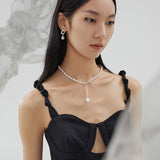 Adjustable Baroque Pearl Necklace & Bracelet Set - 925 Silver