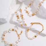 French Pearl Bracelet - Adjustable Gold-Tone 925 Silver