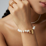 Adjustable Lucky Charm Pearl Bracelet - 925 Silver (Silver/Gold-Tone)