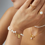 Adjustable Lucky Charm Pearl Bracelet - 925 Silver (Silver/Gold-Tone)
