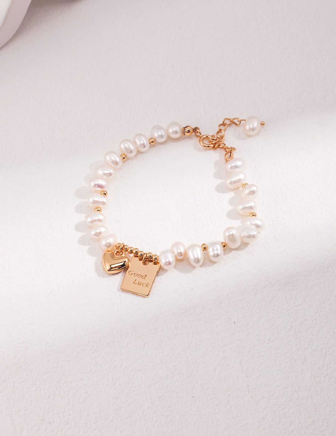 Adjustable Lucky Charm Pearl Bracelet - 925 Silver (Silver/Gold-Tone)
