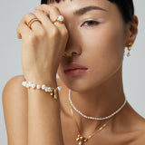 Adjustable Lucky Charm Pearl Bracelet - 925 Silver (Silver/Gold-Tone)