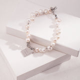 Adjustable Lucky Charm Pearl Bracelet - 925 Silver (Silver/Gold-Tone)