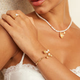 Wave Pearl Adjustable Bracelet - 925 Sterling Silver (Silver Tone / Gold Tone)