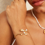 Wave Pearl Adjustable Bracelet - 925 Sterling Silver (Silver Tone / Gold Tone)