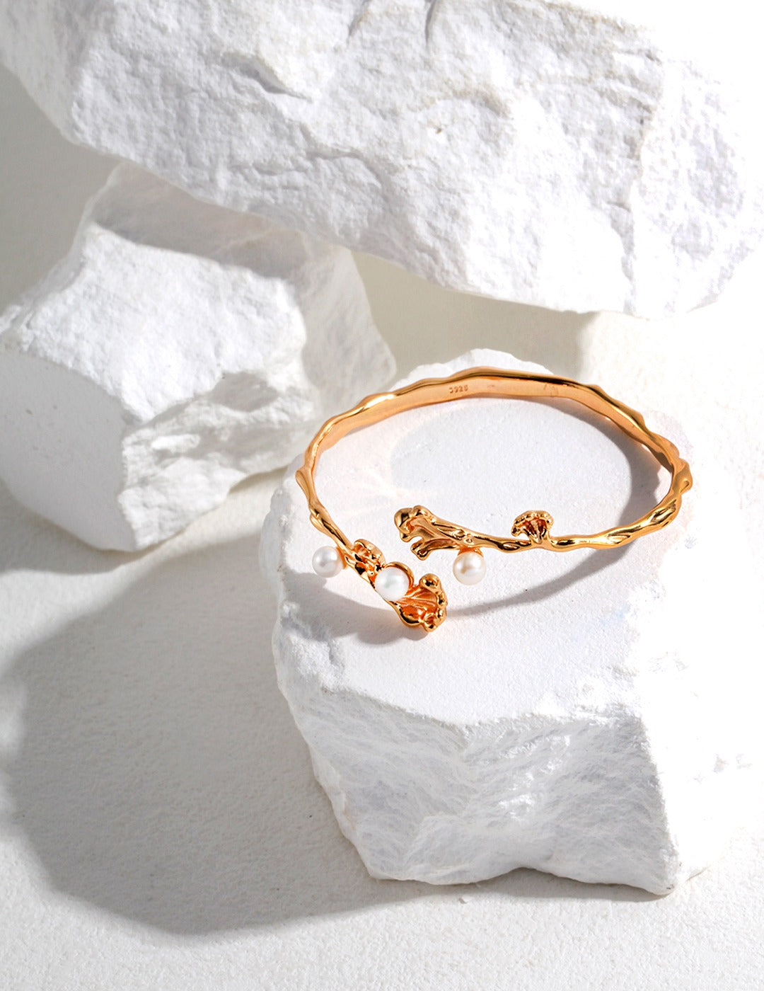 Wave Pearl Adjustable Bracelet - 925 Sterling Silver (Silver Tone / Gold Tone)