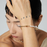 Adjustable Tiger Eye Pearl Bracelet - 925 Silver (Vintage Gold Tone)