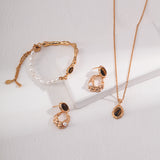 Adjustable Tiger Eye Pearl Bracelet - 925 Silver (Vintage Gold Tone)