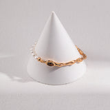 Adjustable Tiger Eye Pearl Bracelet - 925 Silver (Vintage Gold Tone)