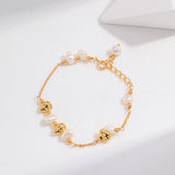 Adjustable Pearl Bracelet - 925 Sterling Silver (Vintage Gold Tone)