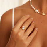 Moon & Stars Pearl Ring - Adjustable 925 Silver (Silver/Gold-Tone)