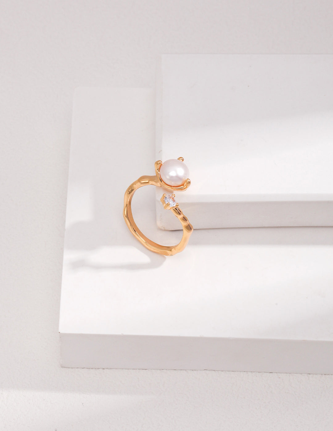 Moon & Stars Pearl Ring - Adjustable 925 Silver (Silver/Gold-Tone)