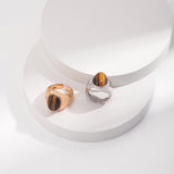 Tiger Eye Adjustable Ring - 925 Silver (Silver Tone / Gold Tone)
