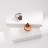 Tiger Eye Adjustable Ring - 925 Silver (Silver Tone / Gold Tone)