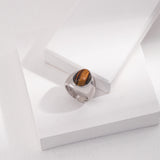 Tiger Eye Adjustable Ring - 925 Silver (Silver Tone / Gold Tone)