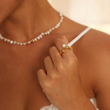 Fluid Pearl Adjustable Ring - 925 Sterling Silver (Silver Tone / Gold Tone)