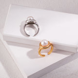 French Pearl Statement Ring - 925 Silver (Silver Tone / Gold Tone)