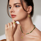 Green Chalcedony Jewelry Set - 925 Silver (Vintage Gold Tone)