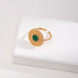 Green Chalcedony Jewelry Set - 925 Silver (Vintage Gold Tone)