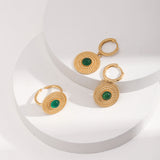 Green Chalcedony Jewelry Set - 925 Silver (Vintage Gold Tone)