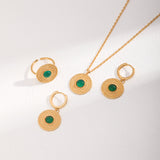 Green Chalcedony Jewelry Set - 925 Silver (Vintage Gold Tone)
