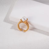 Adjustable Shell Pearl Ring - 925 Sterling Silver (Silver Tone / Gold Tone)