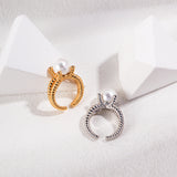 Adjustable Shell Pearl Ring - 925 Sterling Silver (Silver Tone / Gold Tone)