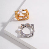 Geometric Pearl Ring & Necklace Set - 925 Silver (Silver Tone / Gold Tone)