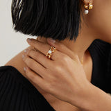 Geometric Pearl Ring & Necklace Set - 925 Silver (Silver Tone / Gold Tone)