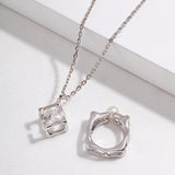 Geometric Pearl Ring & Necklace Set - 925 Silver (Silver Tone / Gold Tone)