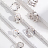 Geometric Pearl Ring & Necklace Set - 925 Silver (Silver Tone / Gold Tone)