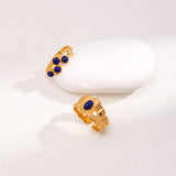 Lapis Lazuli Adjustable Ring - 925 Silver (Gold Tone)