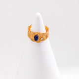 Lapis Lazuli Adjustable Ring - 925 Silver (Gold Tone)