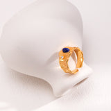 Lapis Lazuli Adjustable Ring - 925 Silver (Gold Tone)