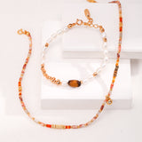 Geometric Red Agate Necklace - 925 Silver (Gold Tone)